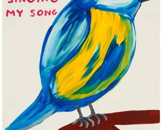 349 David Shrigley (b. 1968) "You Will Not Stop Me From Singing My Song," 2021 Screenprint in colors with a varnish overlay on Somerset Satin Tub paper Edition: 39/125 (there were also four artist's proofs) Initialed, dated, and numbered in pencil verso: DS 2021; Shrig Shop, Copenhagen, Denmark, pub. Sheet: 30" H x 22" W; Sight: 29.75" H x 21.5" W Estimate: $1,000 - $1,500
