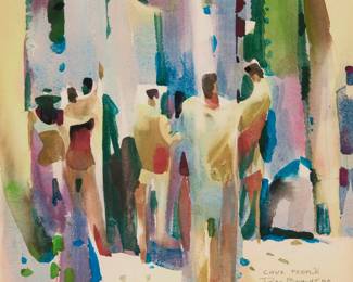 49 Rex Brandt (1914-2000) "Cove People," 1983 Watercolor on paper Signed, titled, and dated in pencil lower right: Rex Brandt NA / 8-8-83 Sight: 11.25" H x 11.75" W Estimate: $600 - $800