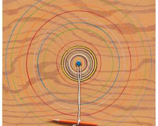 143 Bill Braun (b. 1955) "String Theory #24," 2005 Acrylic with touches of graphite on canvas laid to panel Signed verso: WC Braun; titled and dated on a label affixed verso 14" H x 14" W Estimate: $600 - $800