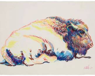 136 John Nelson Battenberg (1931-2012) Seated buffalo, 1987 Watercolor and pastel on paper Signed and dated lower right: Battenberg '87 Sheet: 22.25" H x 30.125" W Estimate: $400 - $600