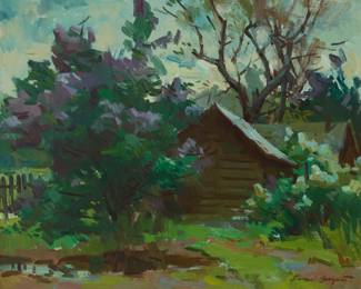 94 Sergei Bongart (1918-1985) Cabin in the woods Oil on canvas Signed lower right: Sergei Bongart 24" H x 30" W Estimate: $500 - $700