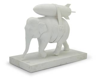 345 Banksy (b. 1974) x Sync x Brandalism x Medicom Elephant Bomb (white), 2020 Polystone From the edition of unknown size Printed to base underside: © MMXX Full Colour Black Ltd. / MEDICOM TOY / 2020 / CHINA Overall: 16.25" H x 19.75" W x 10" D Estimate: $600 - $800