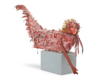 130 Grady Kimsey (1928-2025) A mermaid sculpture, late 20th century Unmarked Mixed media and fabric on wood plinth Overall: 12.75" H x 19.75" W x 3.75" D Estimate: $200 - $400