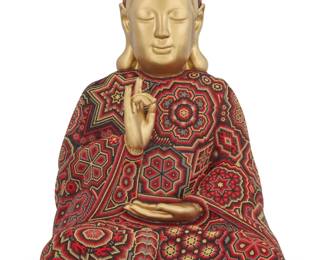 159 Rick (CHROMA) Wolfryd (b. 1953) "Buddha Madre," 2026 Huichol style beads and plastic From the edition of 100 Signed, titled, dated, and with the artist's devices on the underside: CHROMA aka Rick Wolfryd / TP .0010 20.25" H x 14.75" W x 12.25" D Estimate: $600 - $800
