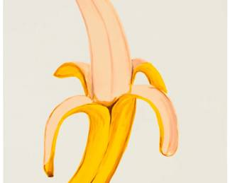 354 David Shrigley (b. 1968) "Please Shut Up and Eat Your Banana," 2022 Screenprint in colors with a varnish overlay on paper Edition: 28/125 Initialed, dated, and numbered in pencil verso: DS 2022; Galleri Nicolai Wallner, Copenhagen, Denmark, pub. Sheet: 22.125" H x 30" W; Sight: 29.625" H x 21.625" W Estimate: $1,000 - $1,500