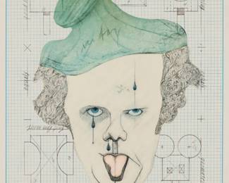 245 Claes Oldenburg (1929-2022) "Symbolic Self-Portrait with 'Equals,'" 1969 Offset lithograph in colors on paper Edition: 109/300, printed 1971 Signed and numbered in pencil in the lower margin: Oldenburg; with printed text long the lower margin edge: "Symbolic Self-Portrait with 'Equals,' 1969. Offset reproduction of an original drawing. Copyright © Claus Oldenburg, 1971. Sidney Janis Gallery Editions."; Colorcraft, New York, NY, prntr.; Sidney Janis Gallery Editions, Ltd., New York, NY and the Contemporary Arts Council, Los Angeles County Museum of Art, Los Angeles, CA, pubs. Image: 20" H x 15" W; Sight: 28.25" H x 20.75" W Estimate: $500 - $700