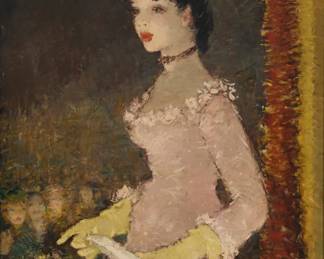 25 Dietz Edzard (1893-1963) "Star on Stage" Oil on canvas Signed lower right: D. Edzard; titled on the frame plaque 32" H x 26" W Estimate: $6,000 - $8,000