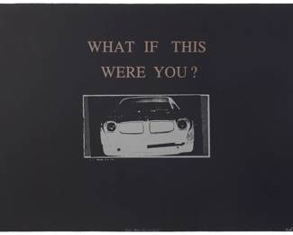 195 Thaddeus Strode (b. 1964) "Dead Men Tell No Tales (What If This Were You?)," 1992 Lithograph printed in two colors from two aluminum plates on Arches Cover Black paper A bon à tirer impression (aside from the Cirrus proofs, Artist's proofs, Printer's proofs, Progressive proofs and the numbered edition of 45) Signed, titled, dated, and inscribed "B.A.T." in white pencil in the lower margin: Thaddeus Strode '92; Cirrus Editions, Los Angeles, CA, pub. with their blindstamp lower left, and their white ink stamp and white pencil work number, 509C-TS92, verso Sheet: 30.25" H x 44.5" W Estimate: $500 - $700