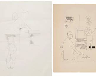 149 Robert Gwathmey (1903-1988) Two works:  "Self-Portrait," 1961 Lithograph on wove paper Edition: 11/50 Signed, titled, numbered, and inscribed in pencil the lower margin: Gwathmey / "For my friend Ben - Bob"; George C. Miller and Son, Inc., New York, NY, prntr.; Terry Dintenfass, Inc., New York, NY, pub. Image: 18.5" H x 15" W; Sheet: 26" H x 20" W  "Delivery," 1982 Lithograph on Somerset paper Edition: 88/100 Signed and numbered in pencil in the lower margin: Gwathmey; Dan Welden, prntr., presumably with his blindstamp in the lower right margin corner; Hampton Editions, Sag Harbor, NY, pub. Image: 22" H x 16.25" W; Sheet: 27.75" H x 22.75" W  2 pieces Estimate: $400 - $600