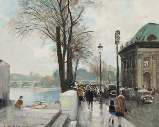 23 Jules Rene Hervé (1887-1981) "View of Quay, Paris" Oil on canvas laid to board Signed lower left: Jules R. Hervé; titled by repute 18" H x 21.625" W Estimate: $500 - $700