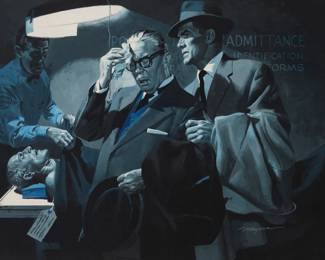 10 Robert Meyers (1919-1970) Man in morgue Gouache on paper Signed lower right: Meyers Sight: 17" H x 23.25" W Estimate: $400 - $600