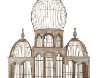 410 A Victorian style birdcage Late 20th century White-washed wood and metal wire, with turned finials and single door 35.5" H x 24.75" W x 14" D Estimate: $200 - $400