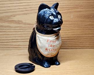 1940s Vintage Kitty Cat Bank old plastic with removable plug on the bottom