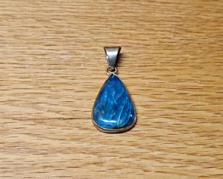 Eilat Gemstone Teardrop Pendant. All natural hand set dark blue gem from Israel.