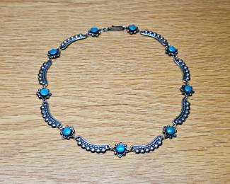  Southwest Native American Sterling & Turquoise Necklace.