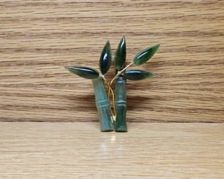  MCM Carved Natural Jade Bamboo Pin.