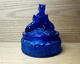 Art Deco Scotty Dogs Candy Dish Cobalt Blue