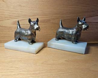 Pair of Scotty Dog Bookends on Marble Art Deco