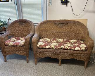 Wicker look chair and loveseat 