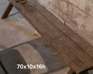 Long wood picnic-style bench