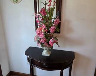 Foyer wall table, mirror and floral arrangement