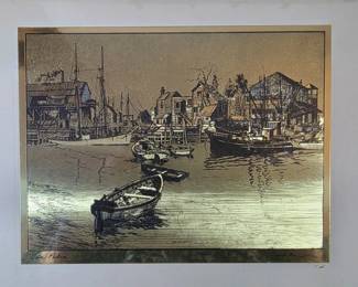 Set of four gold foil etching prints by American actor and artist Lionel Barrymore