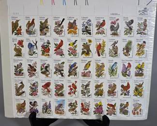 Sheet of 50 states bird stamps in package