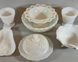 Assortment of milk glass