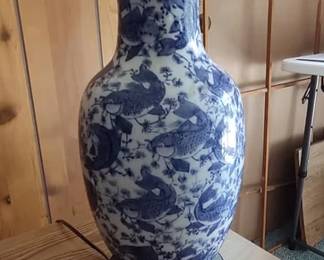 Porcelain blue and white koi fish lamp