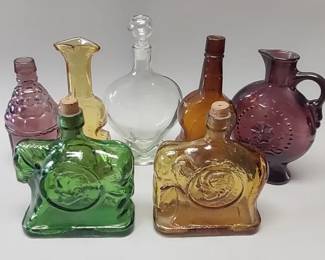 Vintage decanters and whiskey bottles