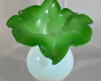 Jack-in-the-pulpit green art glass vase