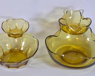 Vintage gold and amber glass chip and dip sets