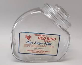 General store Piedmont's Red Bird brand slanted glass candy jar