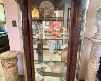 Victorian Oak curved glass China cabinet. 