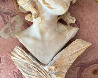 Large signed Alabaster bust on Marble Plinth, disjoined. 