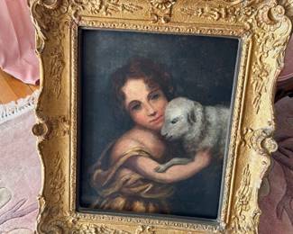 19th century oil on canvas, gilded frame, dated Feb 4, 1847, small in size.