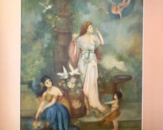 Very large oil on canvas of “The Arrival of Spring” ,   Artist M. Burfields rendition. 