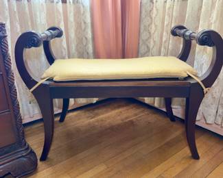Regency-style scroll bench, solid mahogany. 