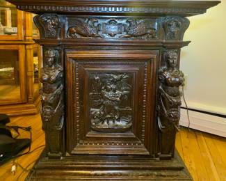 17th century Flemish Renaissance Cabinet, 33.5” x 33.5” x 16.5”. Came from the Vanderbilt mansion here on Staten Island when the United Swedish Societies of New York housed older Swedish immigrants. 