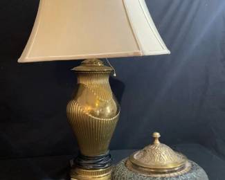 Brass Lamp  Lidded Mosaic Glass Bowl