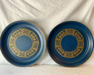 Vintage Blue And Gold Metal Trays
