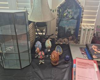 Crystal Faberge Egg and other Russian eggs, books