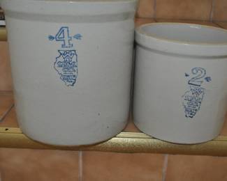 Two Very Nice Whitehall Crocks 2 Gallon and 4 Gallon