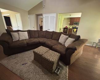 SECTIONAL  FAUX SWADE & OTTOMANS
