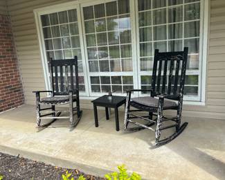 PAIR OF WOODEN ROCKERS & SMALL TABLE