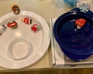 Nora Fleming serving dishes with minis for decorating different holidays/occasions.