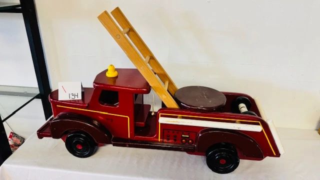 Vintage Wooden Fire Truck w/ Ladder & Hose Reel