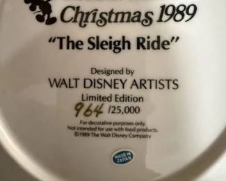 The Disney Collection Christmas 1989 "The Sleigh Ride" Walt Disney Artists Limited Ed. 964/25K