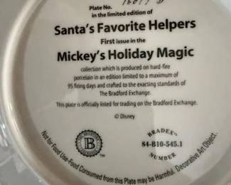 First Issue in Mickeys Holiday Magic Collection. "Santa's Favorite Helpers" Plate # 16017B