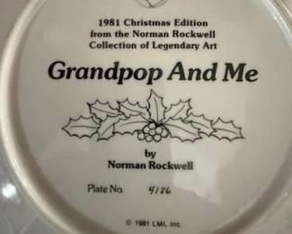1981 Norman Rockwell Christmas Edition entitled "Grandpop and Me" 1981 Plate No. 4186